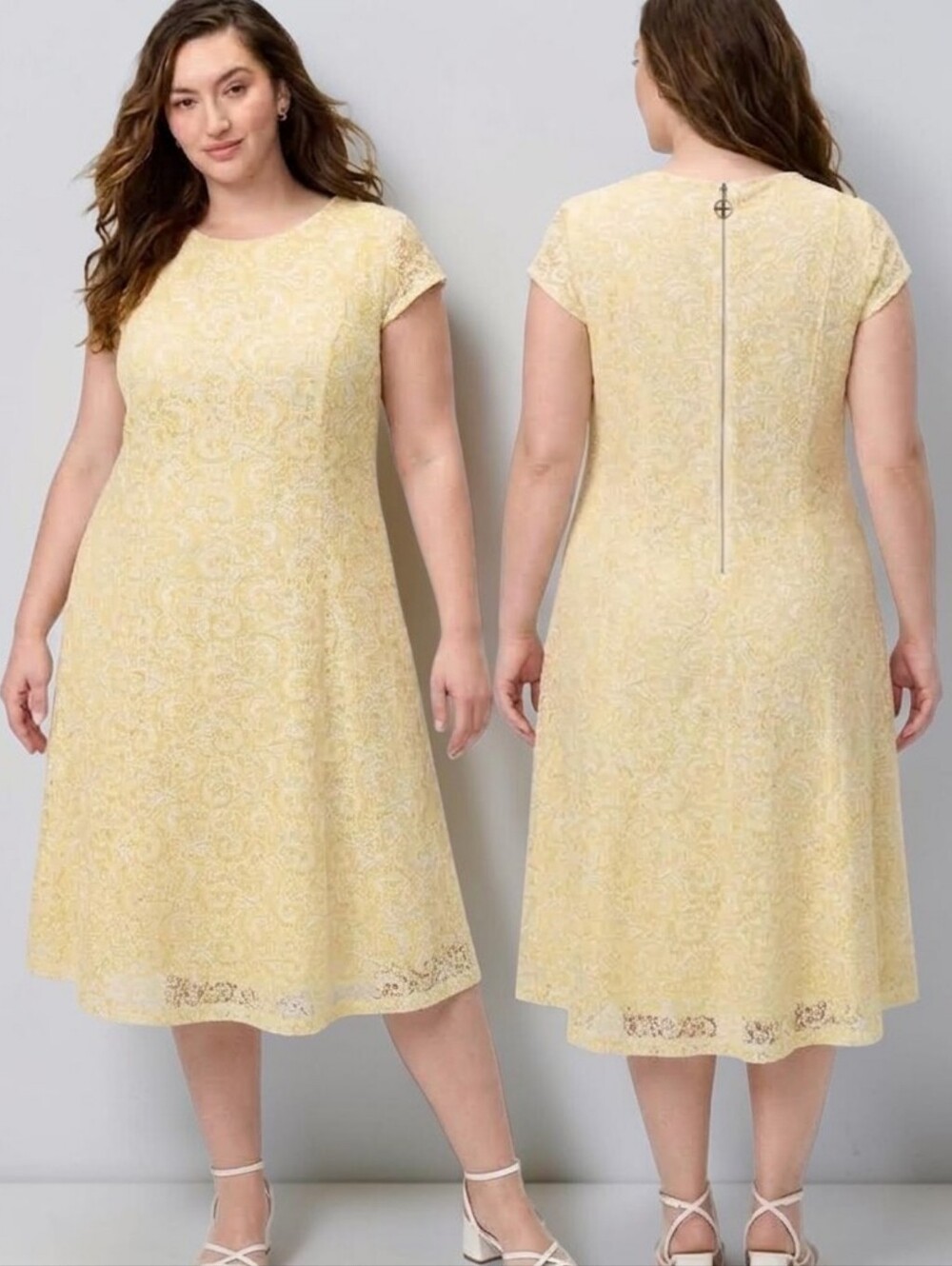 TOMMY HILFIGER Yellow Paisley Lace A-line Midi Dress - Size 18W